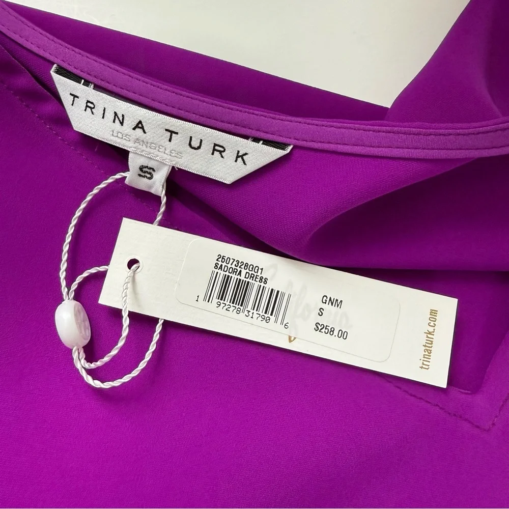 Trina Turk Sadora Dress Womens Small Purple VNeck Short Sleeve NWT - Picture 7 of 10